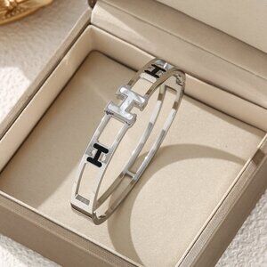 Titanium Steel Luxury Fashion Bangle, H , Pearl White and Black